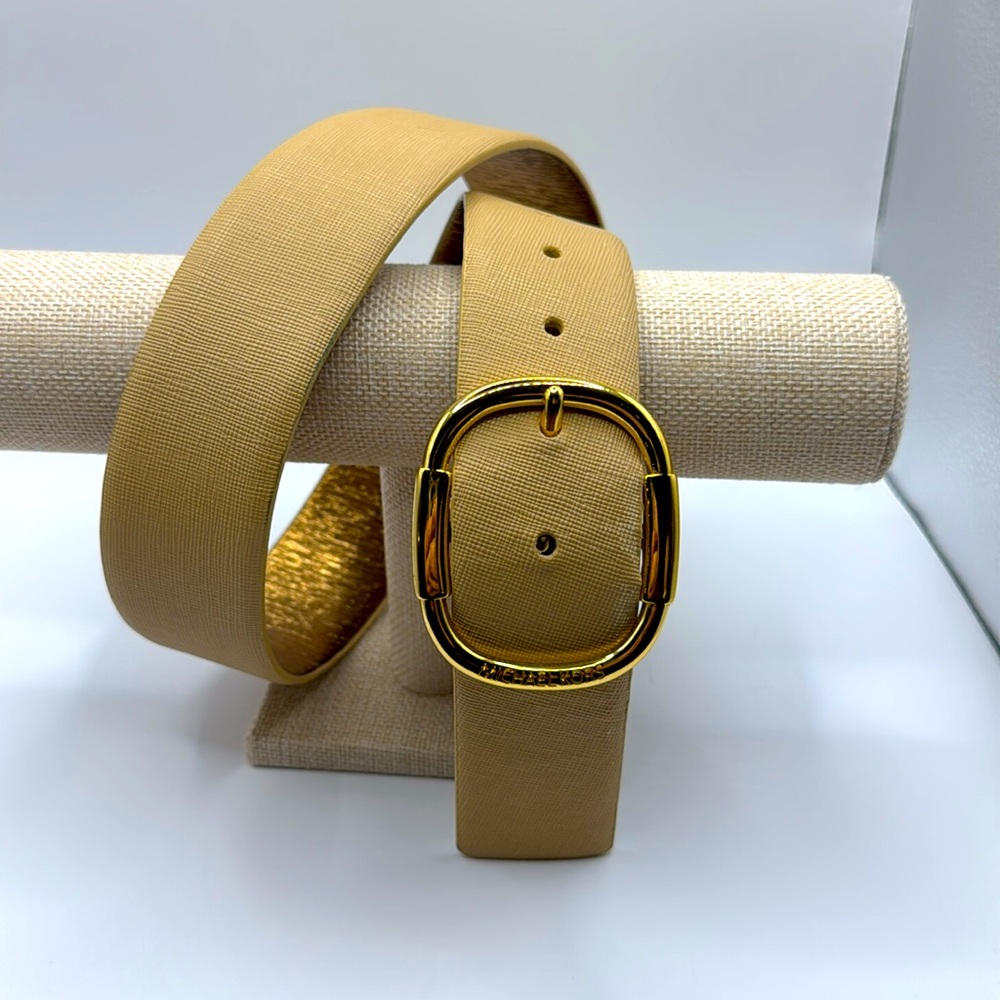 Michael Kors Leather Belt Tan with Gold Tone Buckle Size Medium